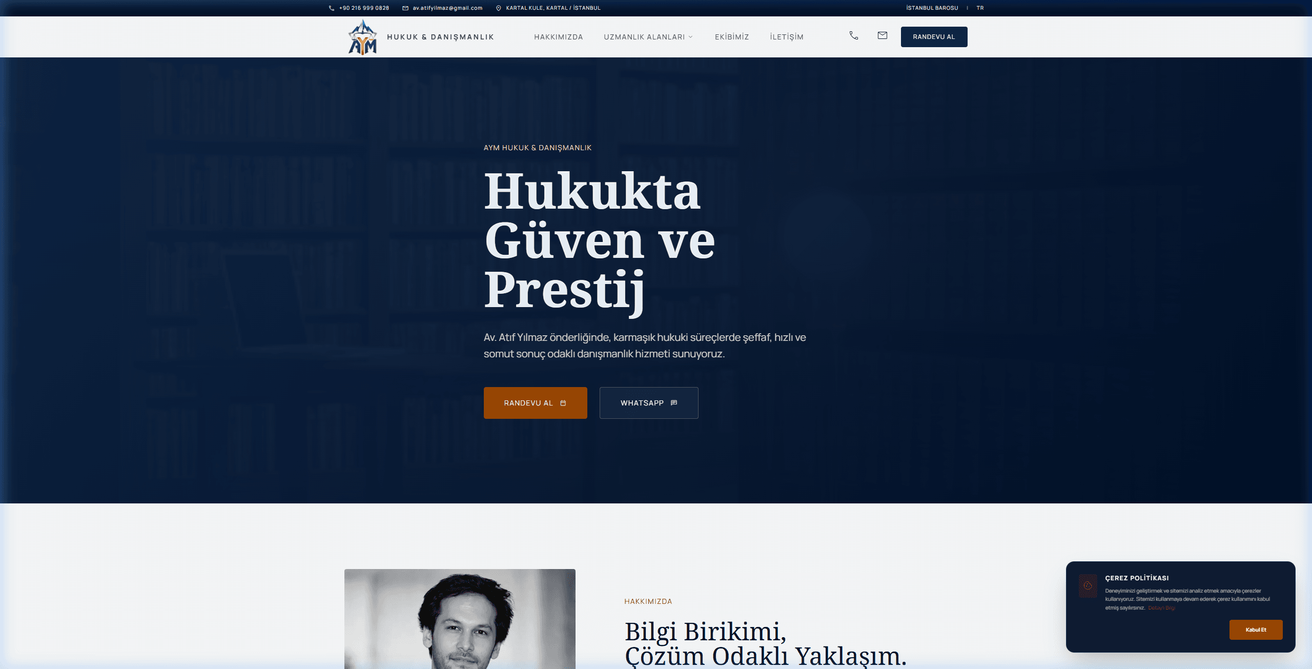 Atıf Yılmaz Avukatlık Bürosu web sitesinin ana sayfa ekran görüntüsü