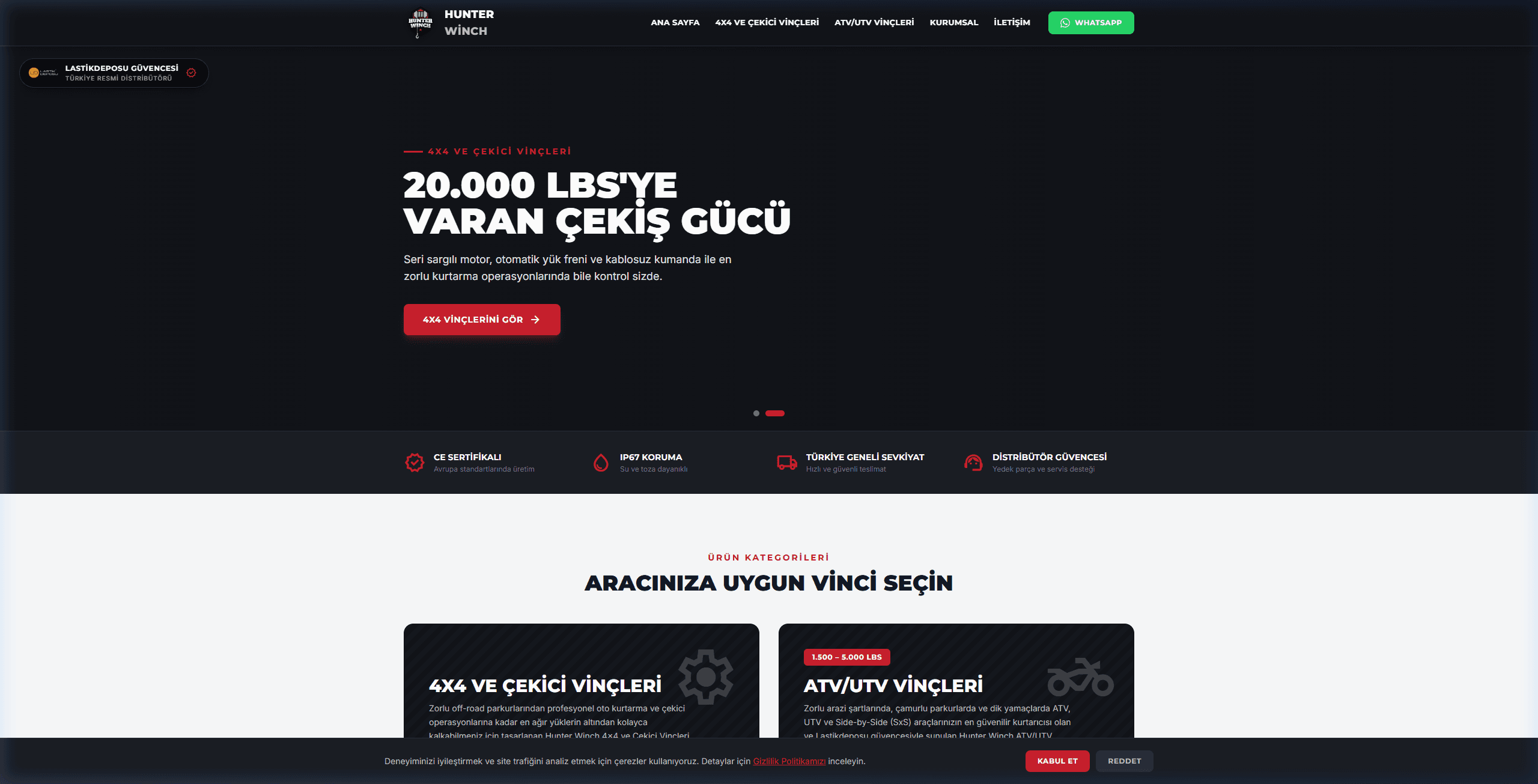 Hunter Winch web sitesinin ana sayfa ekran görüntüsü